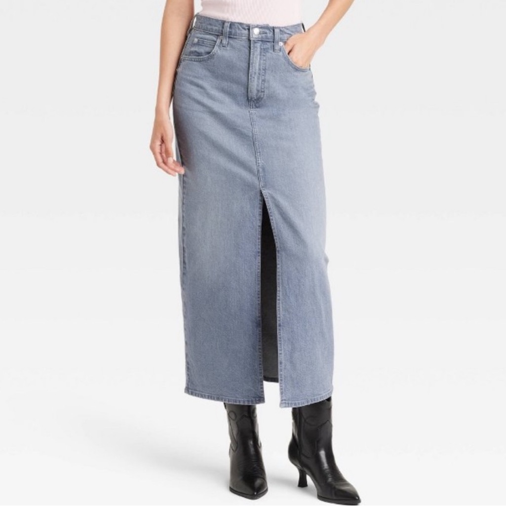 Universal Thread Light Gray Denim Maxi Skirt